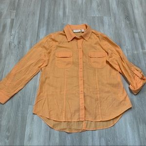 Chico’s Orange Peach Split Back Shirt Sz 2 L